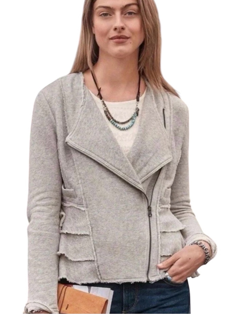 Sundance Ruffled Joy Sweater Jacket Cotton Gray Sz Small